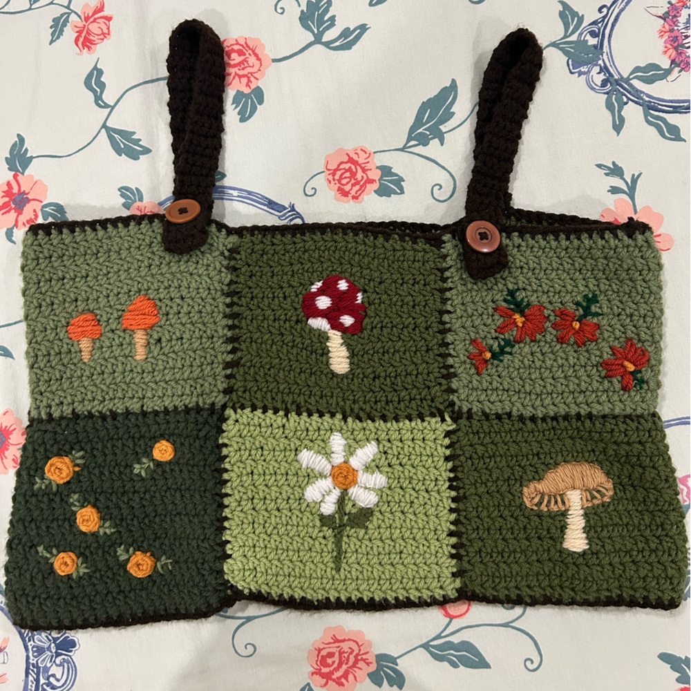 Handmade Green Crochet Mushroom & Flower Tank Top - Picture 3 of 5